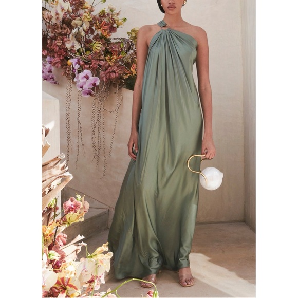 NWT Cult Gaia Maxi Green Satin One-Shoulder Theodora Gown NWT Cult Gaia Maxi Green Satin One-Shoulder Theodora Gown